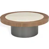 Solstice Coffee Table in Travertine Look Ceramic, Walnut Veneer & Brushed Grey